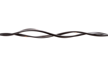 Electric cord wires twisted together in detailed macro shot on transparent background