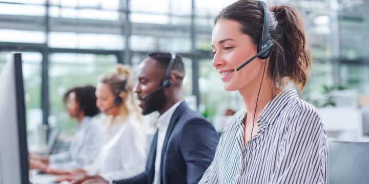 The dedicated customer service team working efficiently in a modern office environment.