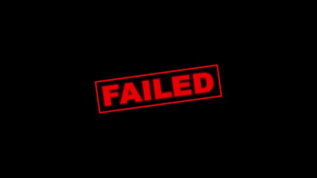 Failed text sign. Red failed square rubber seal stamp zooming on. Failed stamp video Failed Stamp on black background. Failed stamp slide down. Animation of failed text.