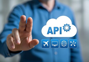 Person touching cloud api icons image