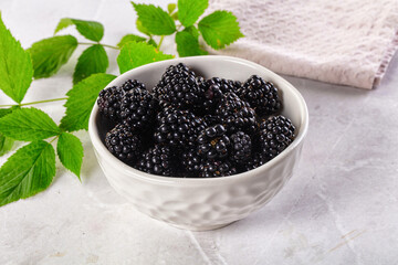 Raw sweet juicy blackberry in the bowl
