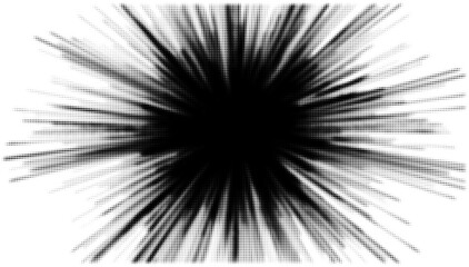 Abstract black radial burst pattern with halftone effect, digital artwork