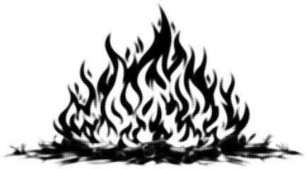 Monochrome flame silhouette with dotted texture in abstract art style
