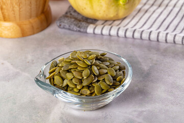 Fresh green pumpkin peeled seeds