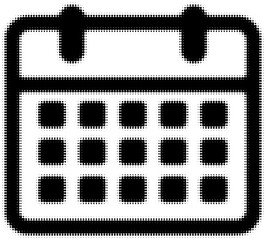 Black and white pixelated calendar icon with bold lines, symbol of organization