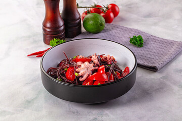Gourmet black spaghetti with octopus