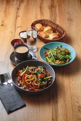 Pasta with sauce in large portions