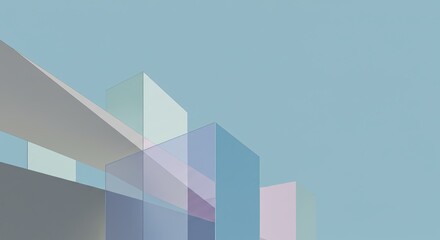 Fototapeta premium Minimalist pastel glass buildings against blue sky
