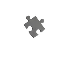 Single gray jigsaw puzzle piece, isolated on transparent background
