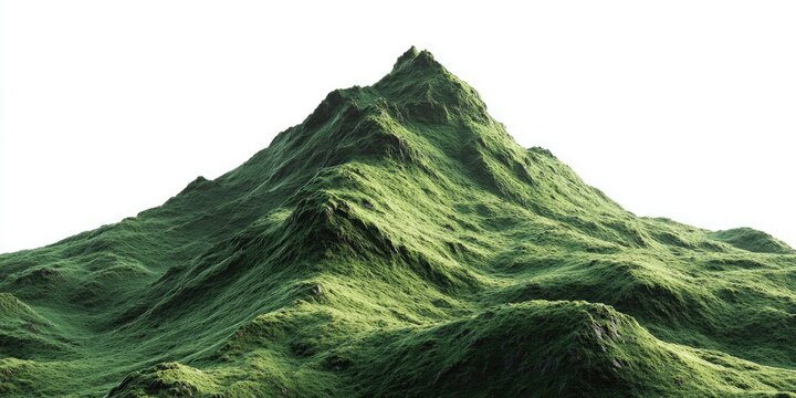 Lush green mountain peak against a white background