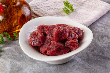 Diced raw beef meat cubes