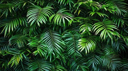 Lush Green Tropical Rainforest Wall: Exotic Dense Foliage Plant Background for Nature Design, Wallpaper, No People​
