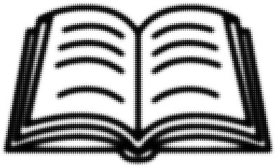 Open book illustration in black and white with halftone effect, concept art