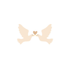 Wedding doves with heart. Vector illustration.
