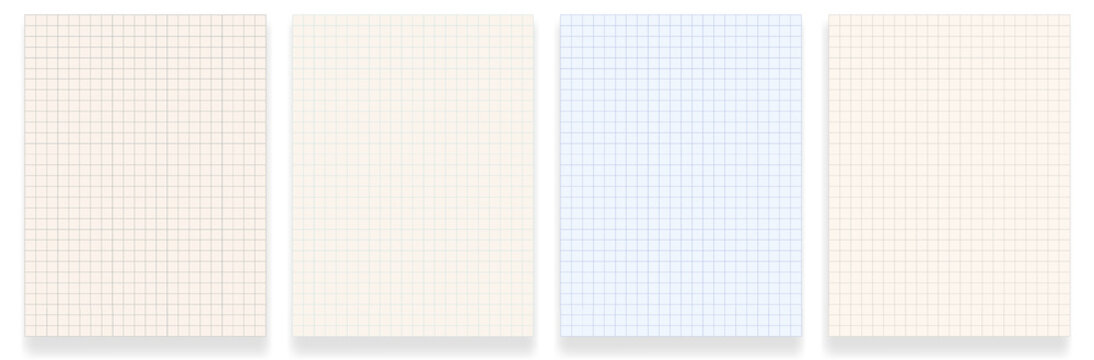 Set of Blank grid paper sheet. Minimal math notebook design for school, education, or typography mockups or background. Vector EPS10