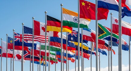 flags of the world in the wind