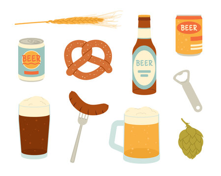 Set of beer elements. Flat vector isolated illustration - Powered by Adobe