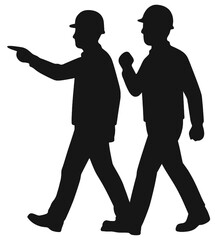 Silhouette of Two Construction Workers Walking and Pointing