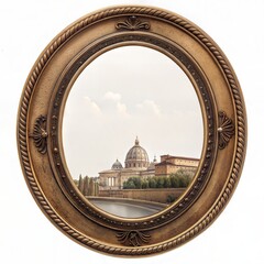 Oval Baroque Gold Frame with Vatican Dome View &ndash; Historical Art Style