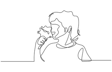 Continuous one line drawing of Child smelling flower vector illustration. Editable outline