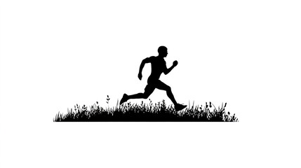 Fototapeta premium Black and white logo of an athlete running on grass