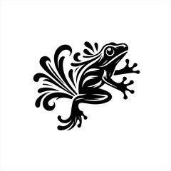 Stylized black frog with floral ornaments
