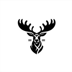 Stylized black and white moose head logo design
