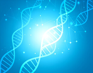 Scientific illustration of dna strands against a light blue background.