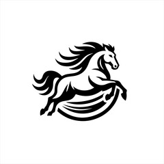 Fototapeta premium Stylized black horse leaping with flowing mane and tail