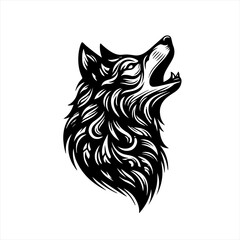 Obraz premium Stylized black and white howling wolf head graphic