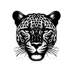 Intense black and white jaguar portrait with intricate patterns