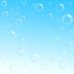 Light blue background with many transparent bubbles.