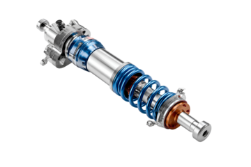 Detailed automotive suspension system component isolated on transparent background