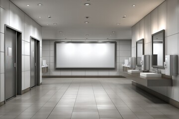 Fototapeta premium Modern restroom interior with sleek design, bright lighting, and clean aesthetics for a professional environment.
