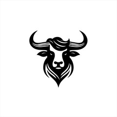 Obraz premium Stylized black bull head logo with curved horns and mane