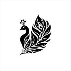 Obraz premium Elegant black silhouette of a peacock with stylized feathers