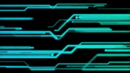Abstract technology background with glowing futuristic circuit board lines and digital data streams in blue and green. - Powered by Adobe