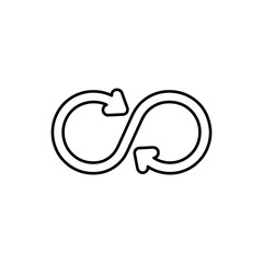 A circular circle icon with an infinity symbol line style made of arrows that circle back to create a modern symbol.