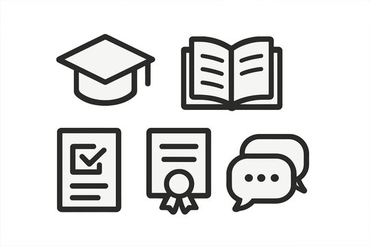 Educational symbols representing learning, achievement, and academic communication in a digital format
