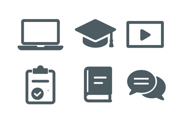 Educational icons representing online learning tools and resources in a simple design