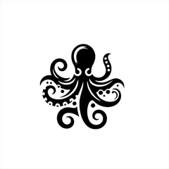 Stylized black octopus silhouette with swirling tentacles and dots