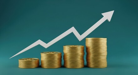 Financial growth represented by stacks of gold coins and upward trend line