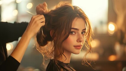 Hair Stylist Styling Womans Hair. - Powered by Adobe