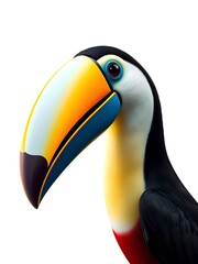 Fototapeta premium Highly detailed digital illustration of a toucan with vibrant colors, showcasing its distinctive beak and striking features against a white background
