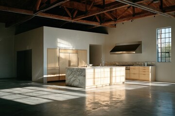 Obraz premium Modern kitchen in a spacious loft-style space