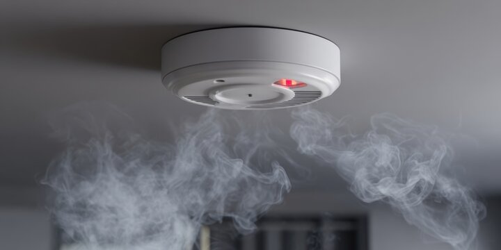 The smoke detector with alarm light indicating heightened fire safety concerns.