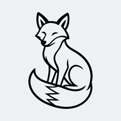 Silhouette cute fox sitting peacefully animal graphic outline vector illustration