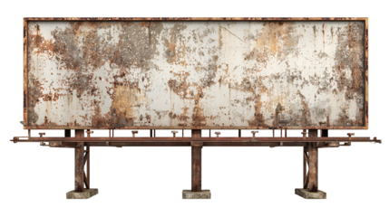 Old weathered billboard with peeling paint isolated on transparent background