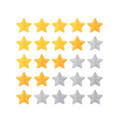 Star rating set with five rows of gold and gray stars on transparent background