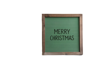 A clean light green wooden board with minimalist black 'Merry Christmas'